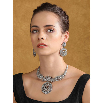 Auraa Trends Silver Plated Stone Studded Jewellery Set
