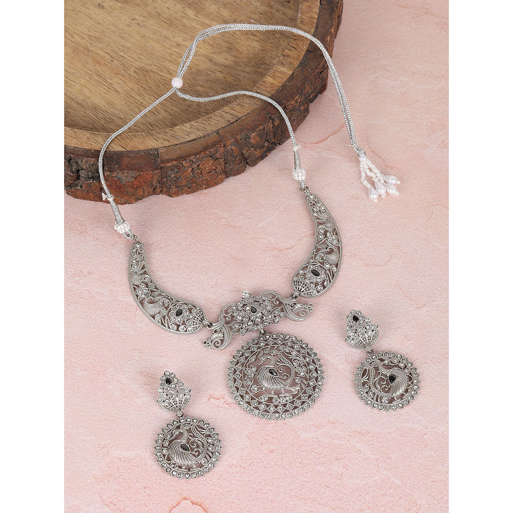 Auraa Trends Silver Plated Stone Studded Jewellery Set