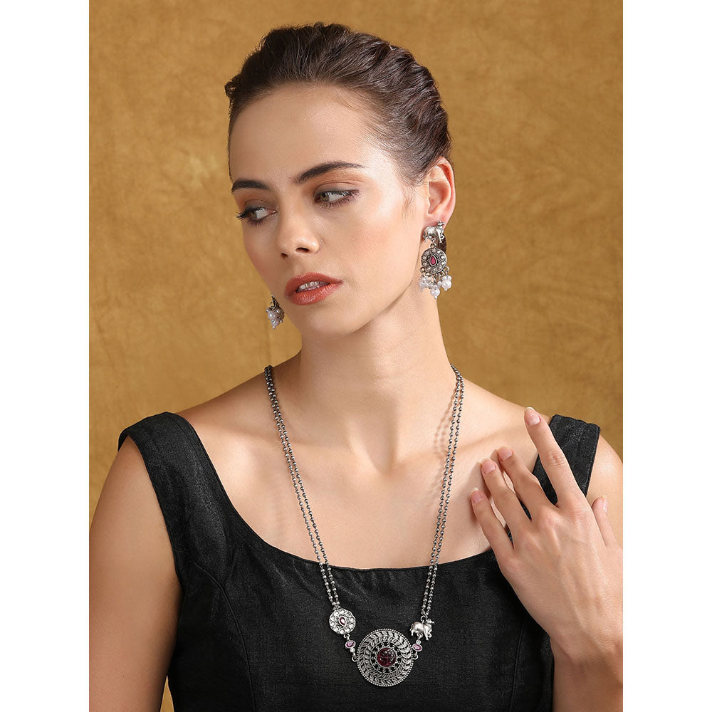 Auraa Trends Silver Plated Stone Studded Jewellery Set