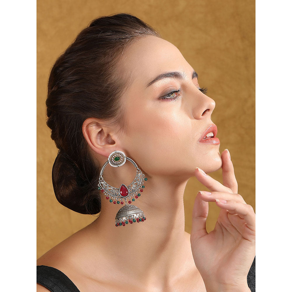 Auraa Trends Silver Toned Diamond Shaped Jhumka Earring