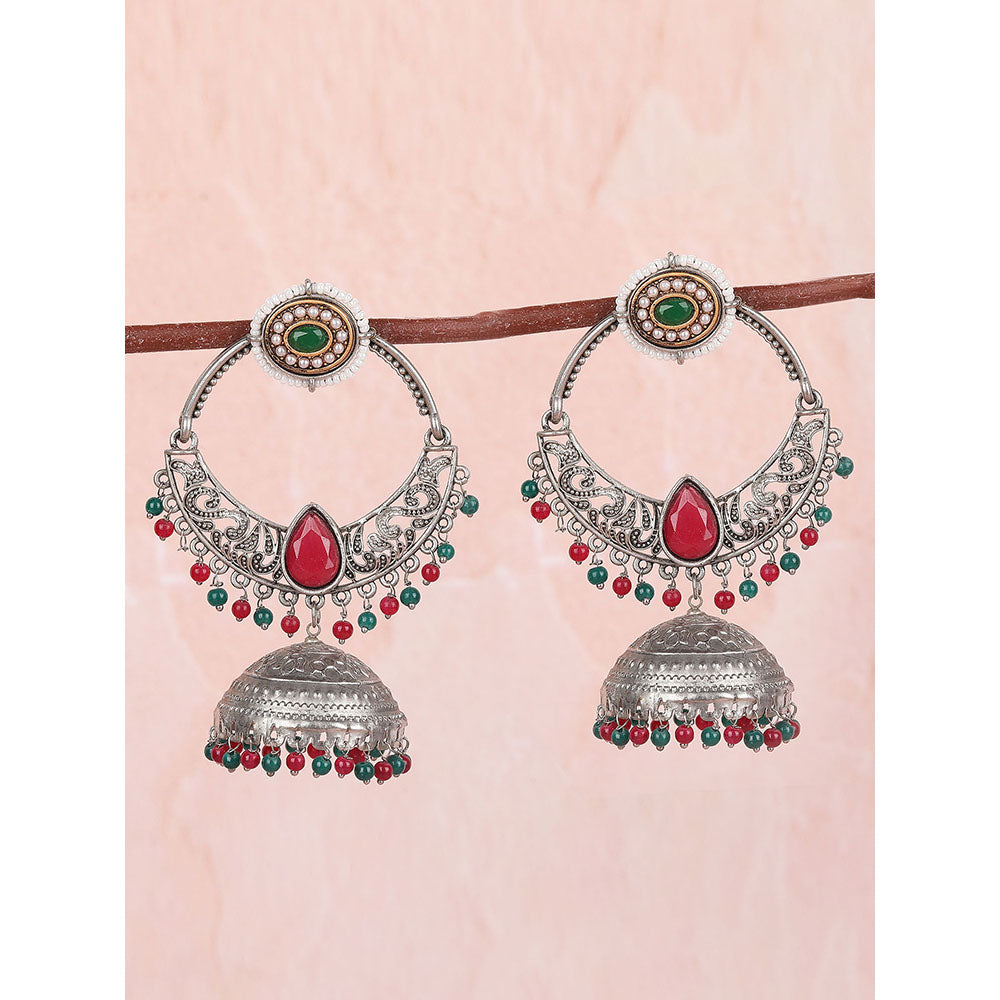 Auraa Trends Silver Toned Diamond Shaped Jhumka Earring