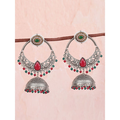 Auraa Trends Silver Toned Diamond Shaped Jhumka Earring