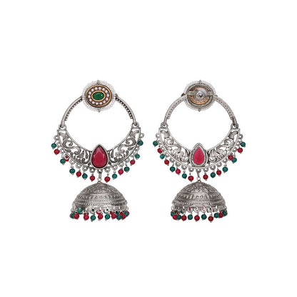 Auraa Trends Silver Toned Diamond Shaped Jhumka Earring