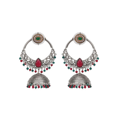 Auraa Trends Silver Toned Diamond Shaped Jhumka Earring