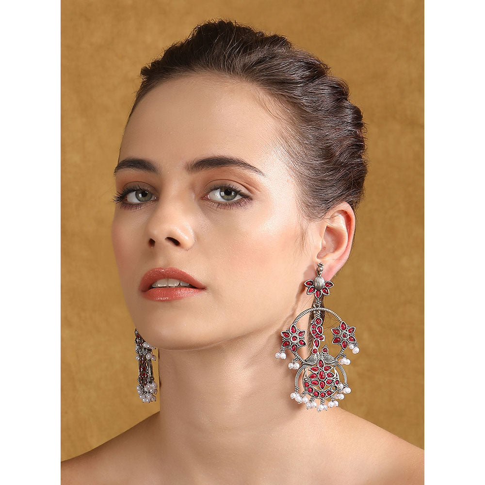 Auraa Trends Silver Toned Diamond Shaped Jhumka Earring