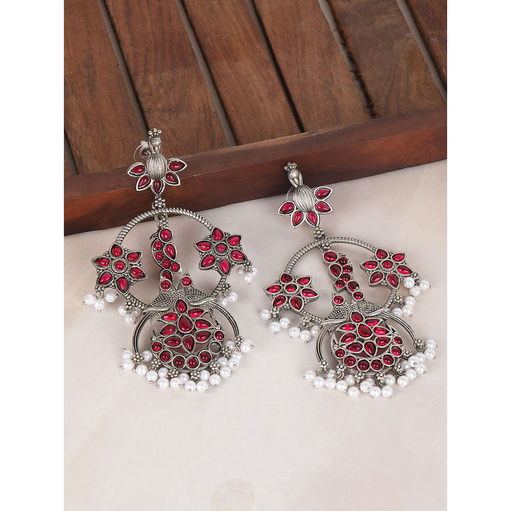 Auraa Trends Silver Toned Diamond Shaped Jhumka Earring