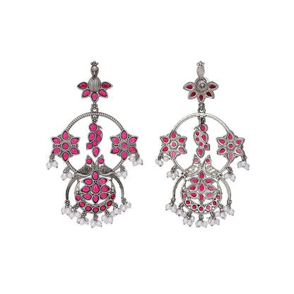 Auraa Trends Silver Toned Diamond Shaped Jhumka Earring