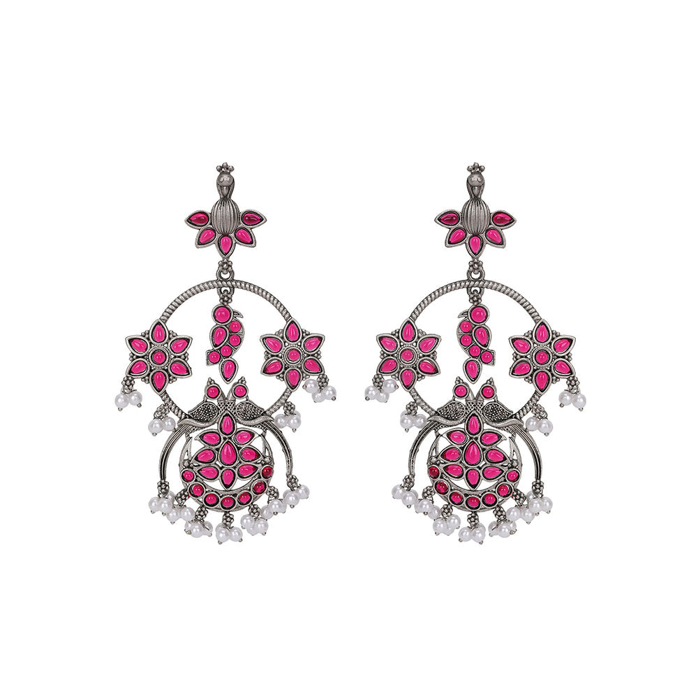 Auraa Trends Silver Toned Diamond Shaped Jhumka Earring