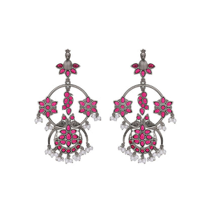 Auraa Trends Silver Toned Diamond Shaped Jhumka Earring