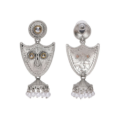 Auraa Trends Silver Plated Stone Studded Beaded Drop Jhumka Earring