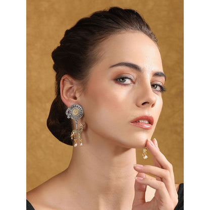 Auraa Trends Gold Toned Diamond Shaped Earring Gold-Plated Has Artificial Stones & Beads