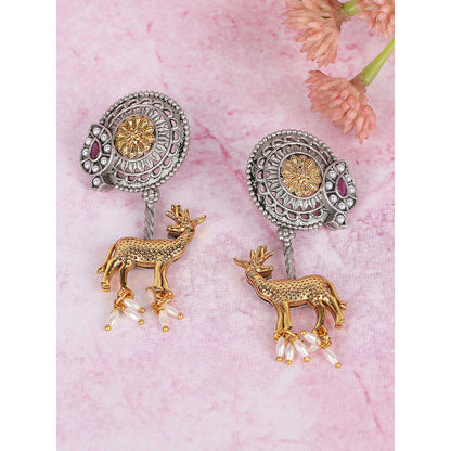 Auraa Trends Gold Toned Diamond Shaped Earring Gold-Plated Has Artificial Stones & Beads