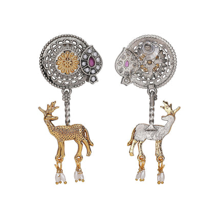 Auraa Trends Gold Toned Diamond Shaped Earring Gold-Plated Has Artificial Stones & Beads