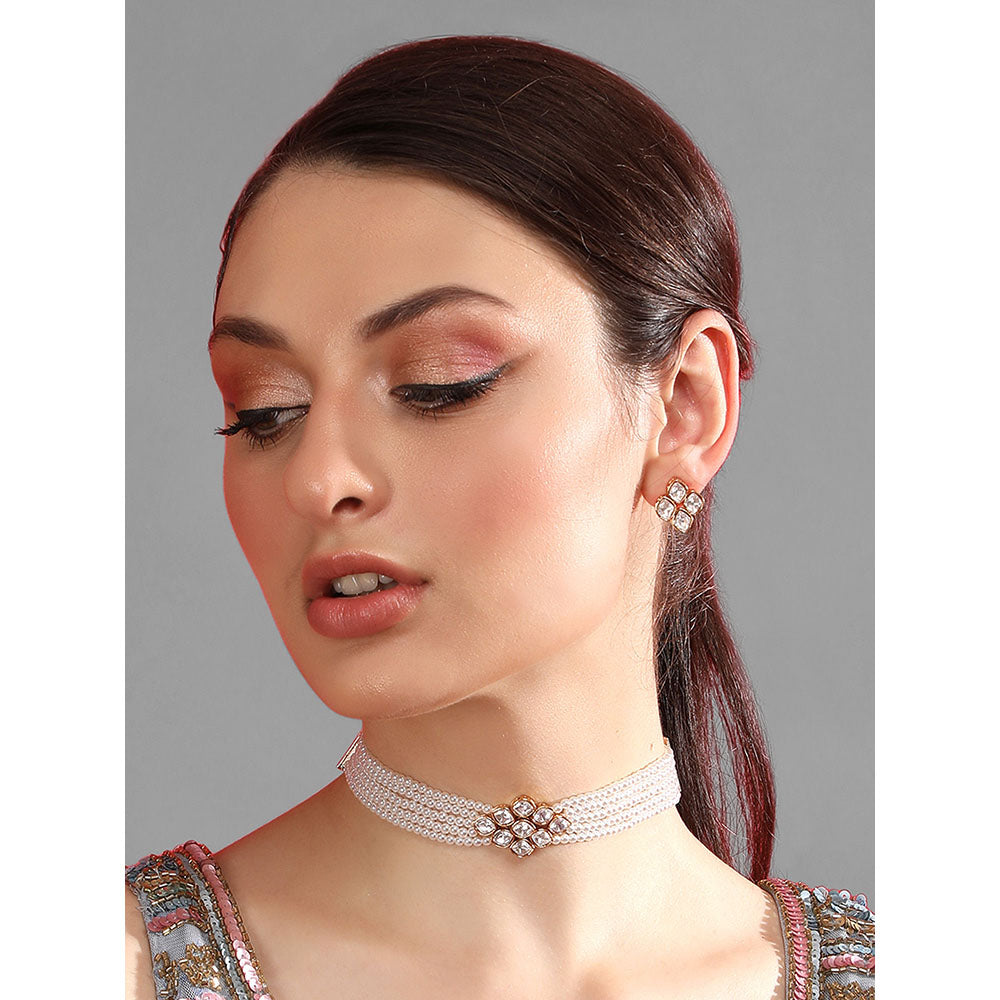 Auraa Trends Shining Crystal Beaded Adjustable Choker Necklace with Earrings