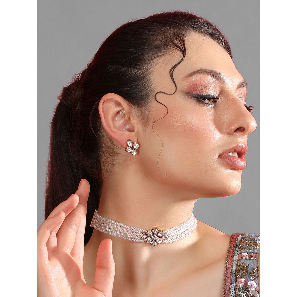 Auraa Trends Shining Crystal Beaded Adjustable Choker Necklace with Earrings