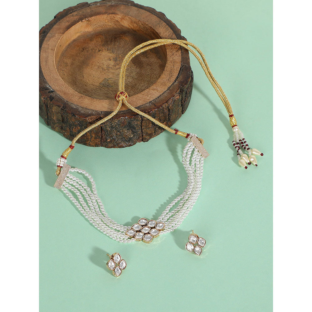 Auraa Trends Shining Crystal Beaded Adjustable Choker Necklace with Earrings