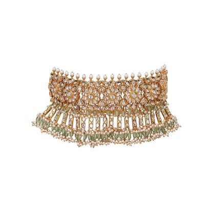 Auraa Trends Green and Gold Necklace with Earrings