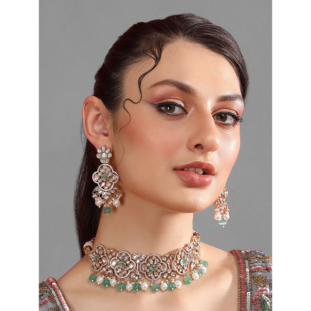 Auraa Trends Green Stone Necklace with Earrings Set