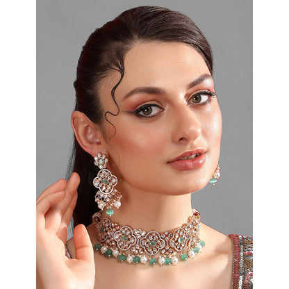 Auraa Trends Green Stone Necklace with Earrings Set