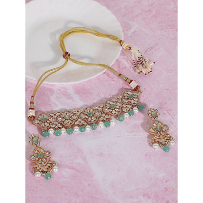 Auraa Trends Green Stone Necklace with Earrings Set