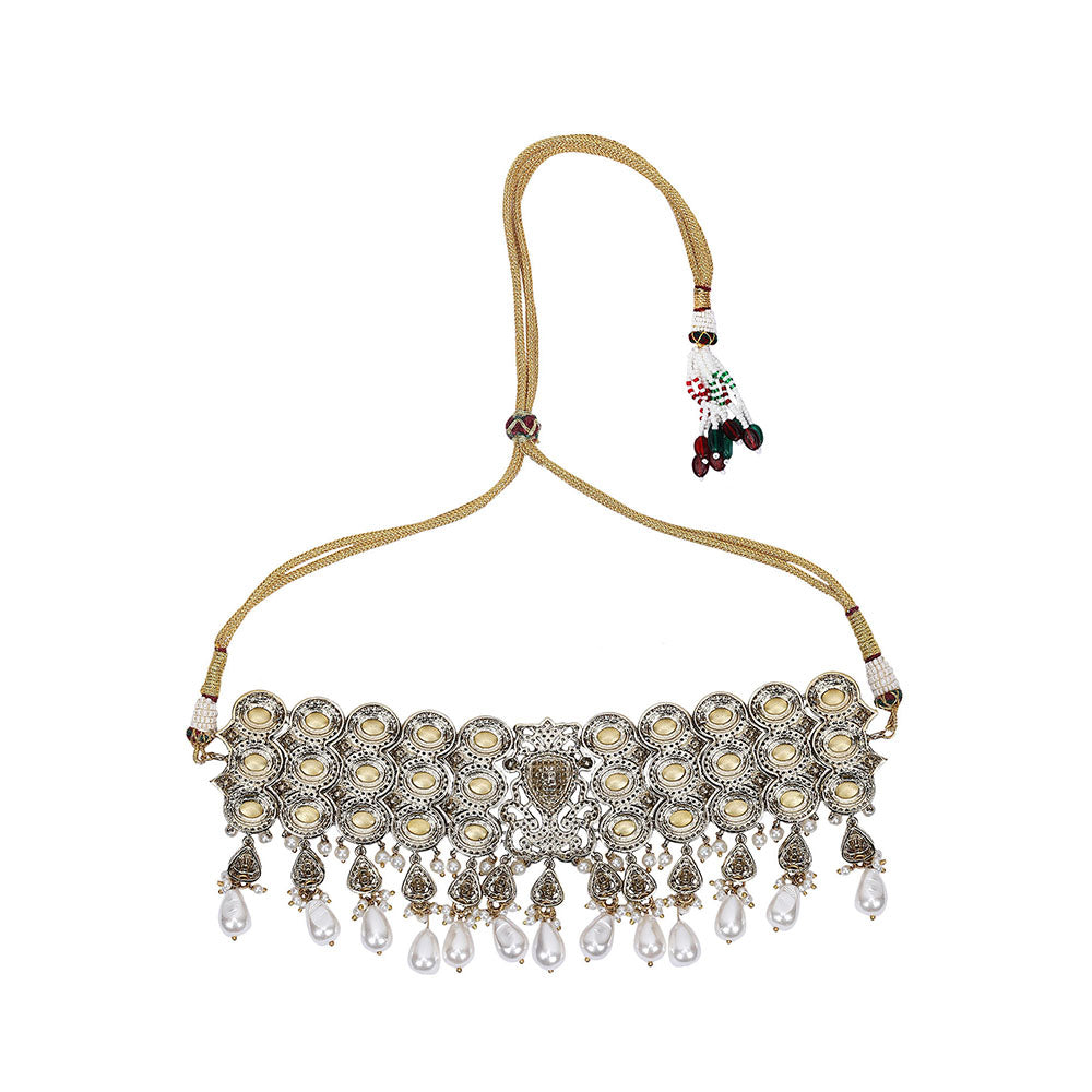 Auraa Trends Women White Stone Choker Necklace with Earrings