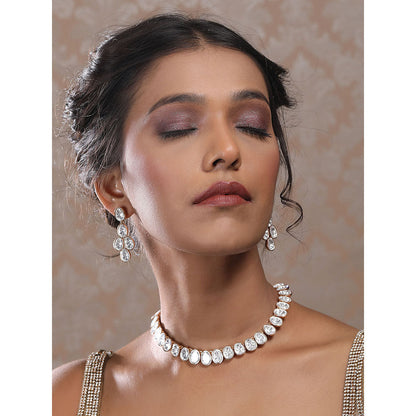 Auraa Trends Women White Stone Necklace and Earrings