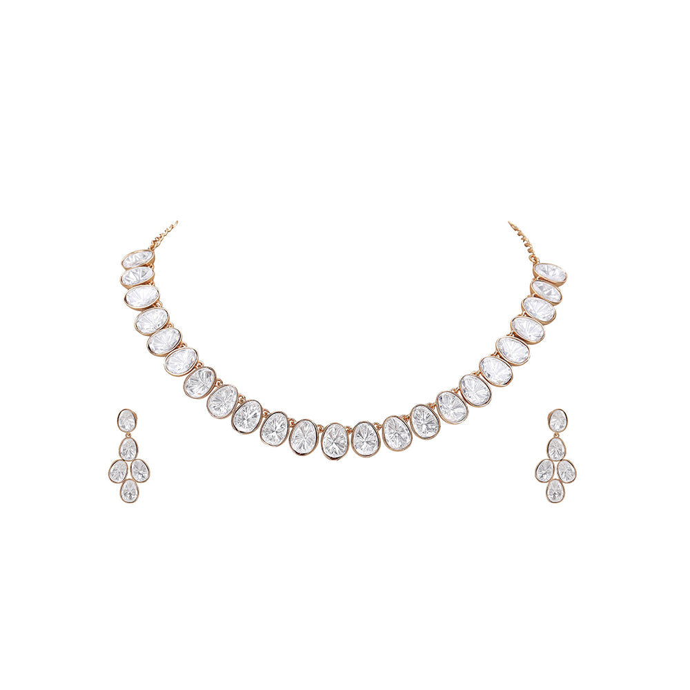 Auraa Trends Women White Stone Necklace and Earrings