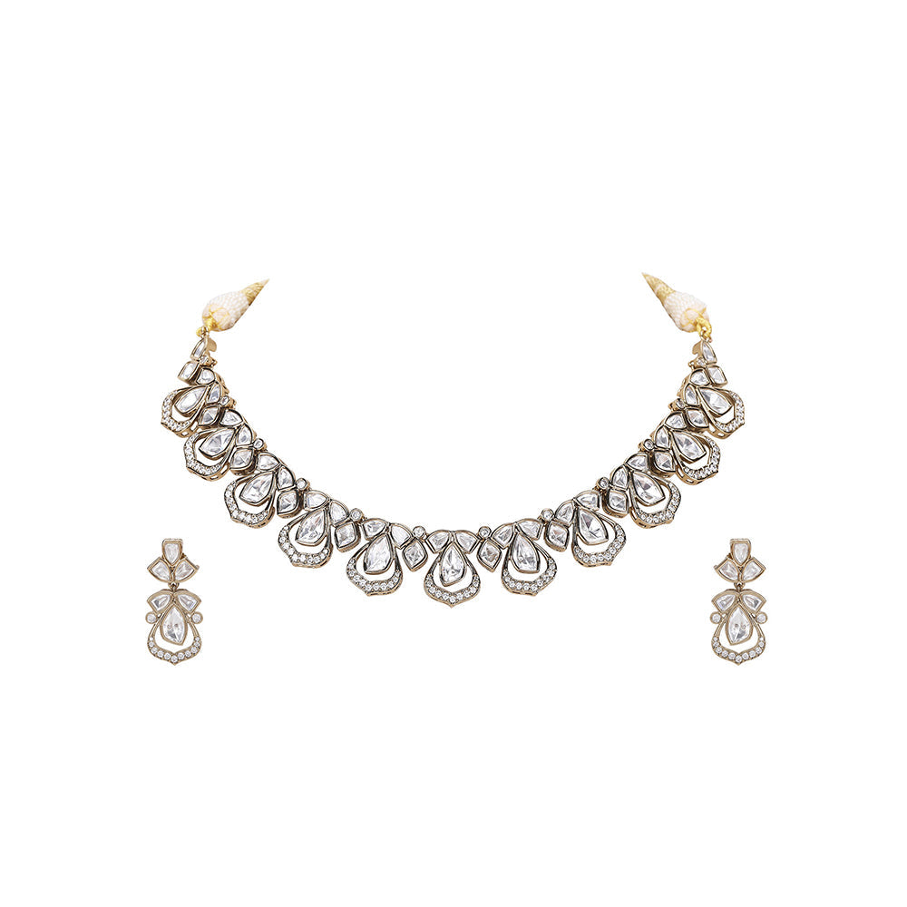 Auraa Trends Gold Stone Choker Necklace and Earrings