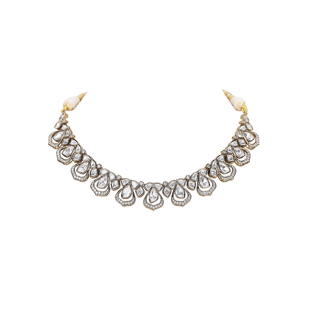 Auraa Trends Gold Stone Choker Necklace and Earrings