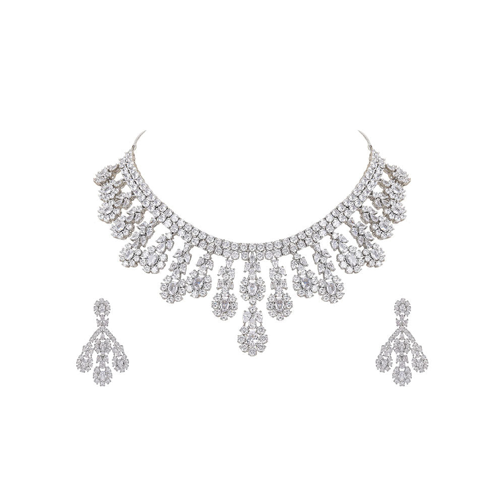 Auraa Trends Silver Elegant Necklace with Earrings