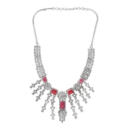Auraa Trends Red and Silver Necklace with Earrings