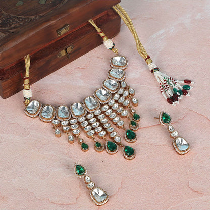 Auraa Trends Grand Polki and Emerald Choker Necklace Set