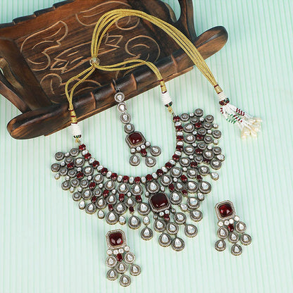 Auraa Trends Exquisite Ruby Red and Polki Bridal Necklace Set