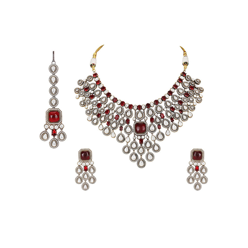 Auraa Trends Exquisite Ruby Red and Polki Bridal Necklace Set