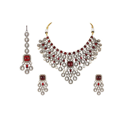 Auraa Trends Exquisite Ruby Red and Polki Bridal Necklace Set