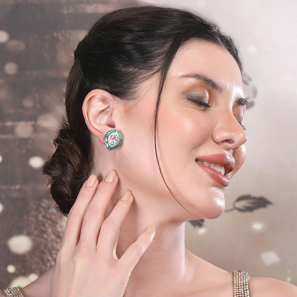 Auraa Trends Green Emerald Teardrop Stud Earrings