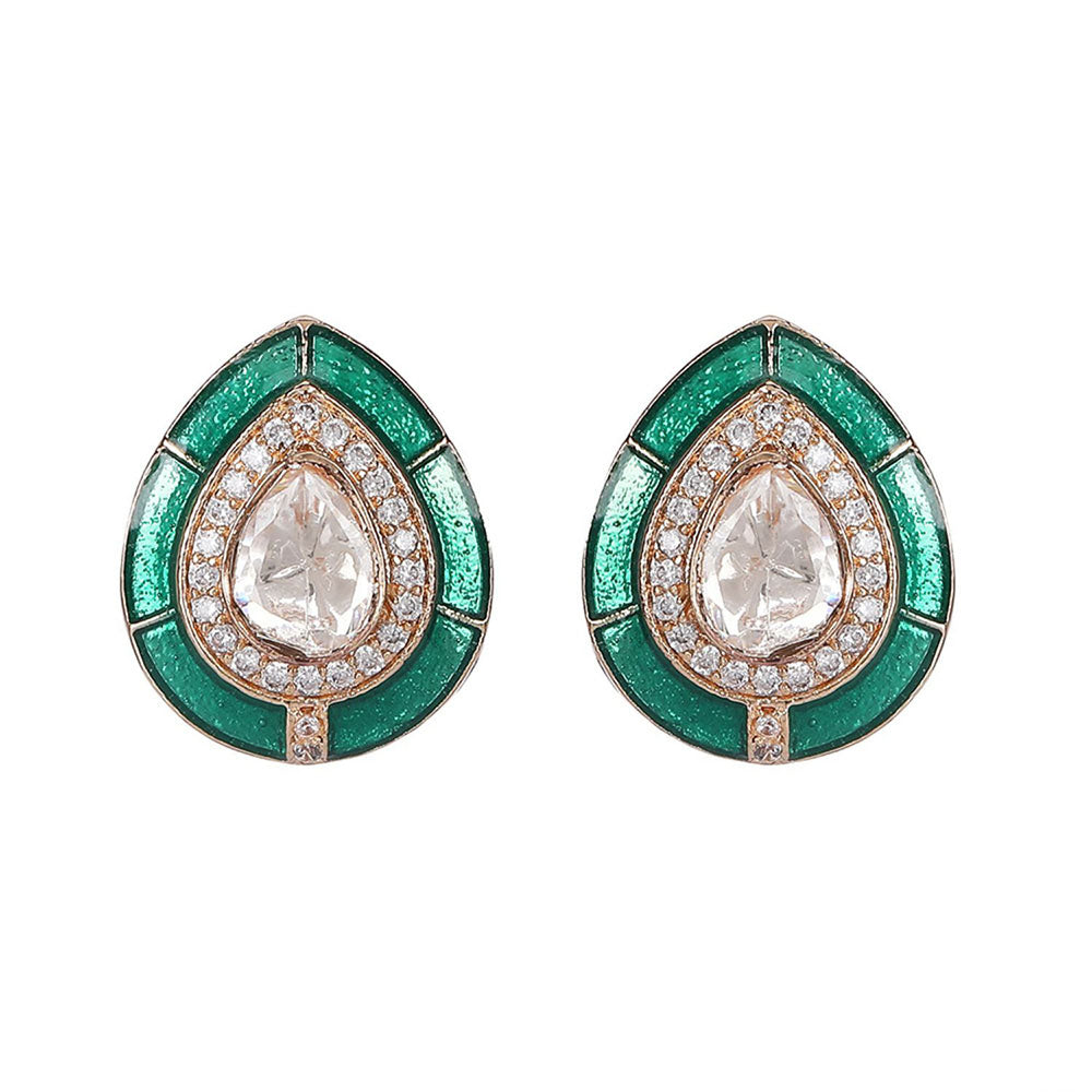 Auraa Trends Green Emerald Teardrop Stud Earrings