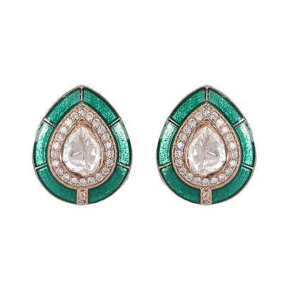 Auraa Trends Green Emerald Teardrop Stud Earrings