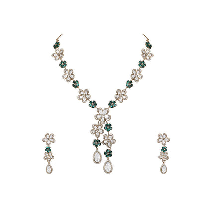 Auraa Trends Green Elegant Floral Diamond-Cut Necklace Set