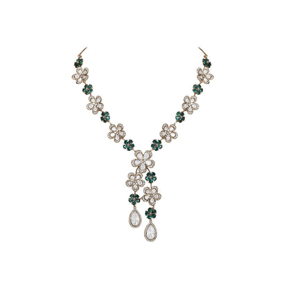 Auraa Trends Green Elegant Floral Diamond-Cut Necklace Set