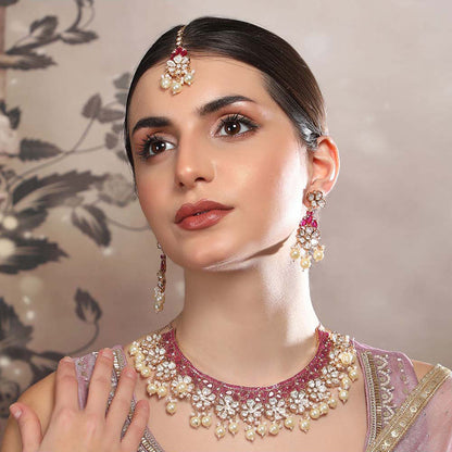 Auraa Trends Elegant Pink Kundan Stones Bridal Necklace Set