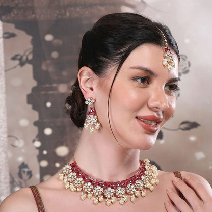 Auraa Trends Elegant Pink Kundan Stones Bridal Necklace Set