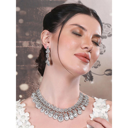 Auraa Trends Elegant Diamond Chandelier Necklace with Earrings