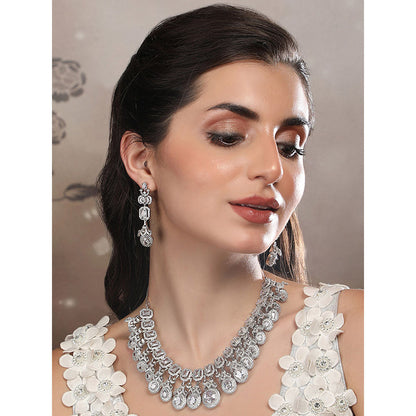 Auraa Trends Elegant Diamond Chandelier Necklace with Earrings