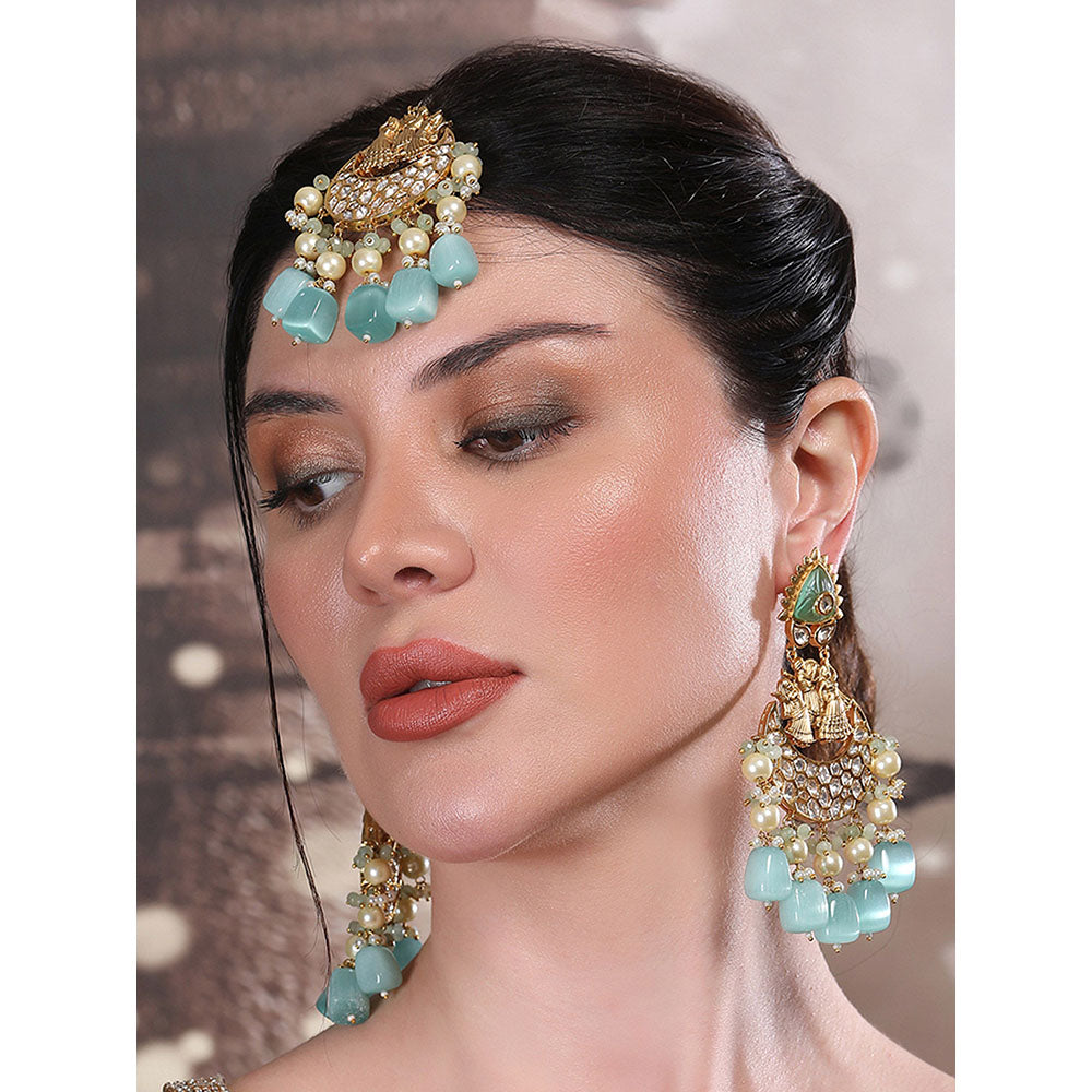 Auraa Trends Traditional Kundan and Pearl Chandbali Earrings with Maang Tikka Set