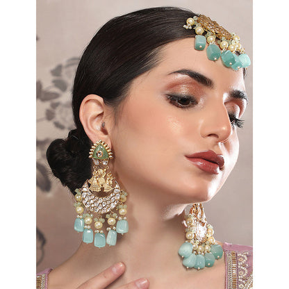 Auraa Trends Traditional Kundan and Pearl Chandbali Earrings with Maang Tikka Set