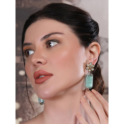 Auraa Trends Elegant Floral Mint Green Stone Drop Earrings
