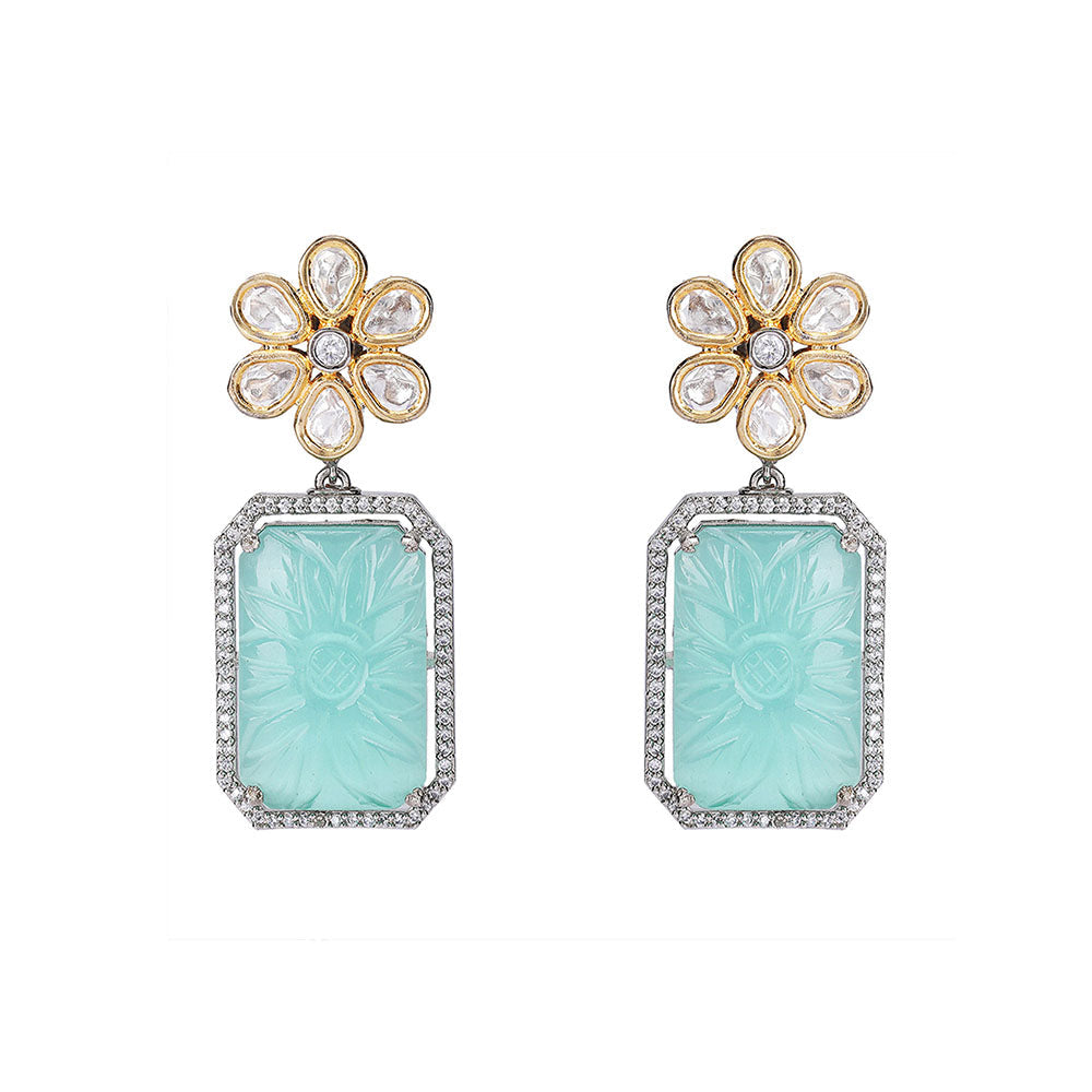 Auraa Trends Elegant Floral Mint Green Stone Drop Earrings