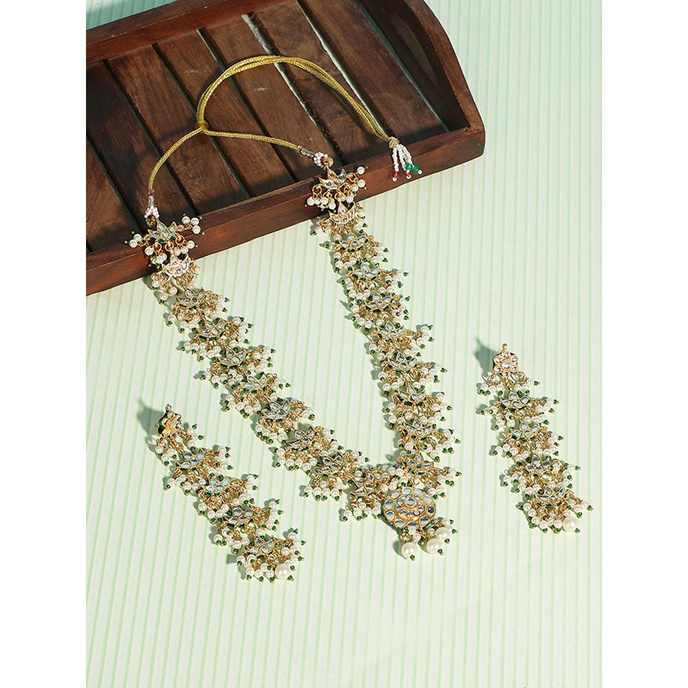 Auraa Trends White Royal Kundan and Pearl Bridal Necklace with Earrings