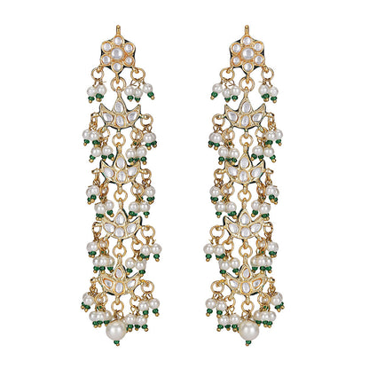 Auraa Trends White Royal Kundan and Pearl Bridal Necklace with Earrings